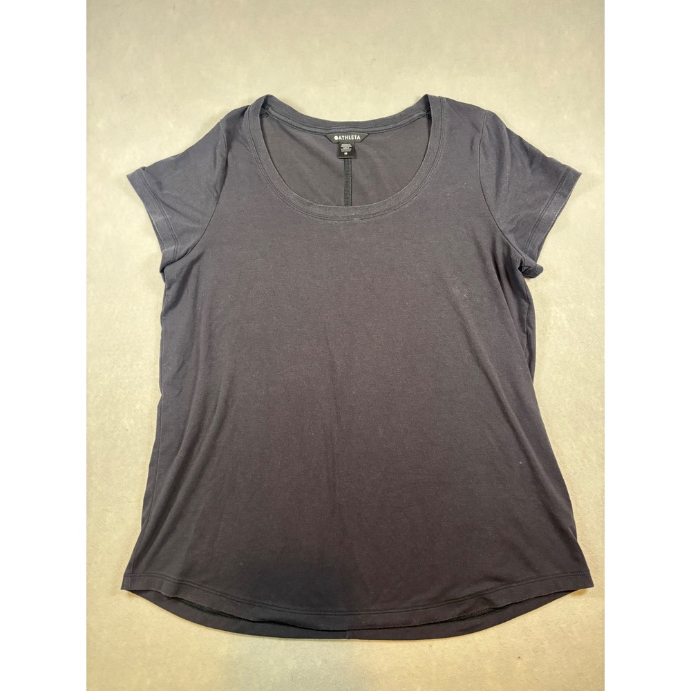 Athleta Womens Scoop Neck Short Sleeve Activewear Tee Charcoal Grey Black Size M - Picture 1 of 5